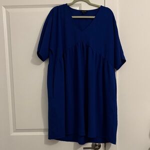 Elegant Blue V-Neck Women's Dress